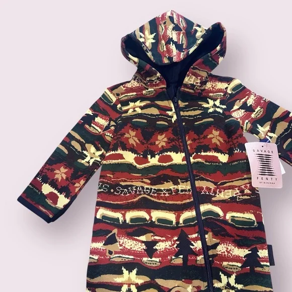 NWT Baby Savage X Fenty By Rihanna Hooded Zip Up One Piece Cabin Cutie Print - Picture 4 of 10
